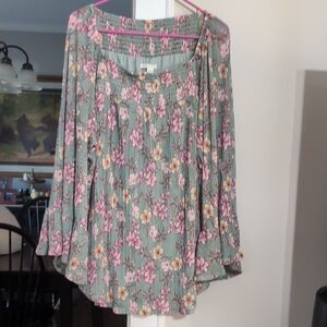 Cato Floral Blouse in Green and Pink